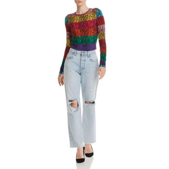 Alice + Olivia Delaina Rainbow Snake Print Crop Top - Picture 3 of 6